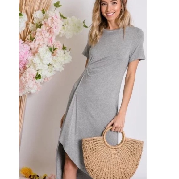 $ FIRM 🌷Gray Asymmetrical Midi Dress - Picture 2 of 5